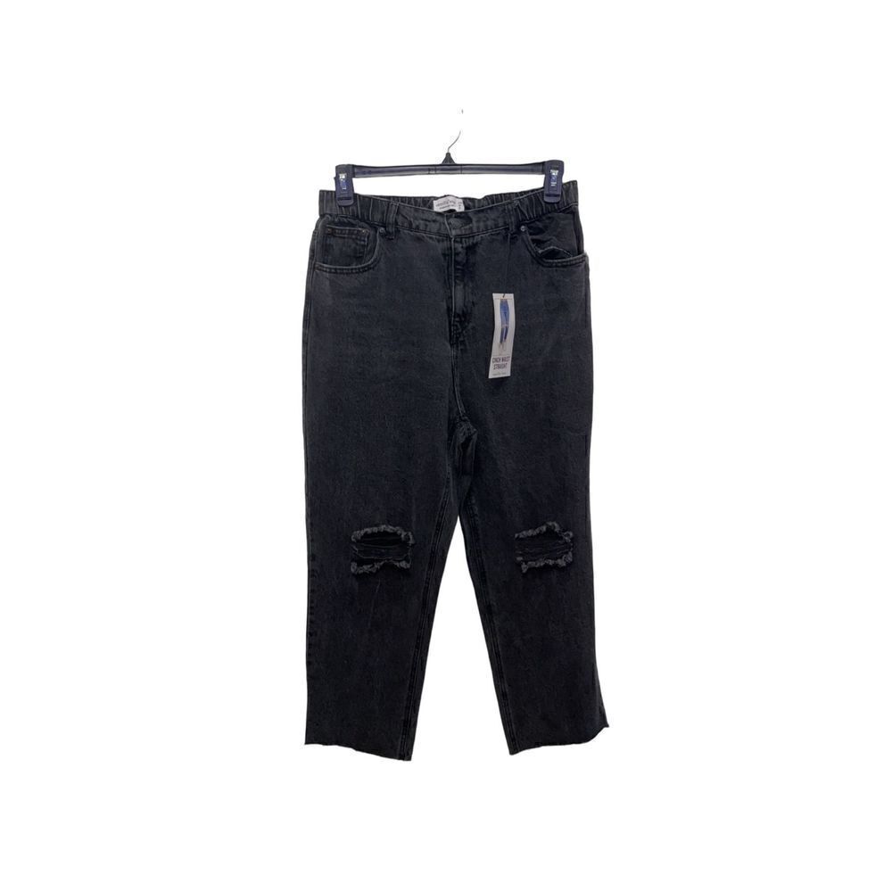 NWT Vanilla Star Jeans Cinch Waist Straight Black Distressed Jeans 13/31 Regular